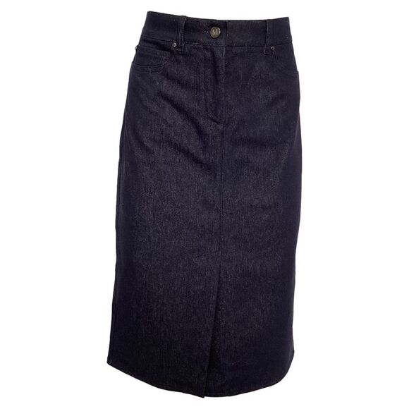 Max Mara Peplo Logo Patch Midi Pencil Skirt in Blue Cotton Denim